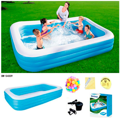 Blue family swimming pool